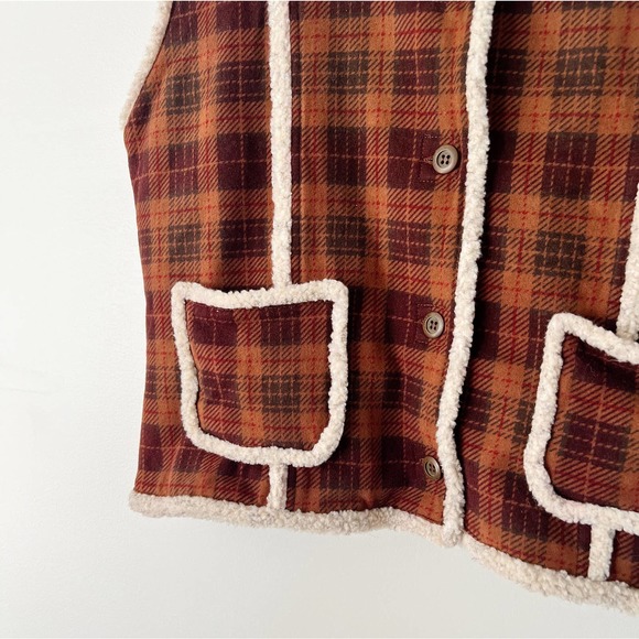 90s Brown Plaid Shearling Cropped Vest | Medium - Picture 3 of 4